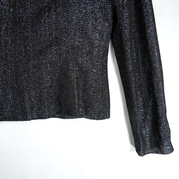 BCBG Max Azria Women's Black Sliver Shiny Blazer Collarless Size L - Picture 12 of 15